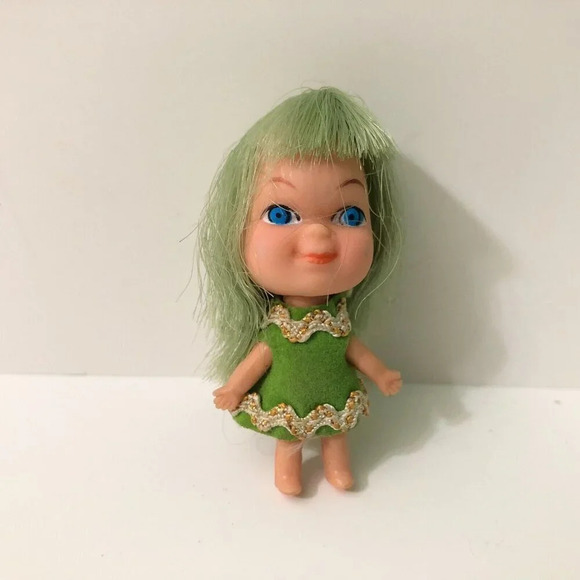 Vtg 1970s Liddle Kiddle Clone Doll Green Hair 2 Inch Tall  Hong Kong - Picture 1 of 15